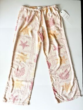 Angel Kiss Linen Sun/Shell Beach Pants, Pink & Yellow, NWT, Women’s Size Medium